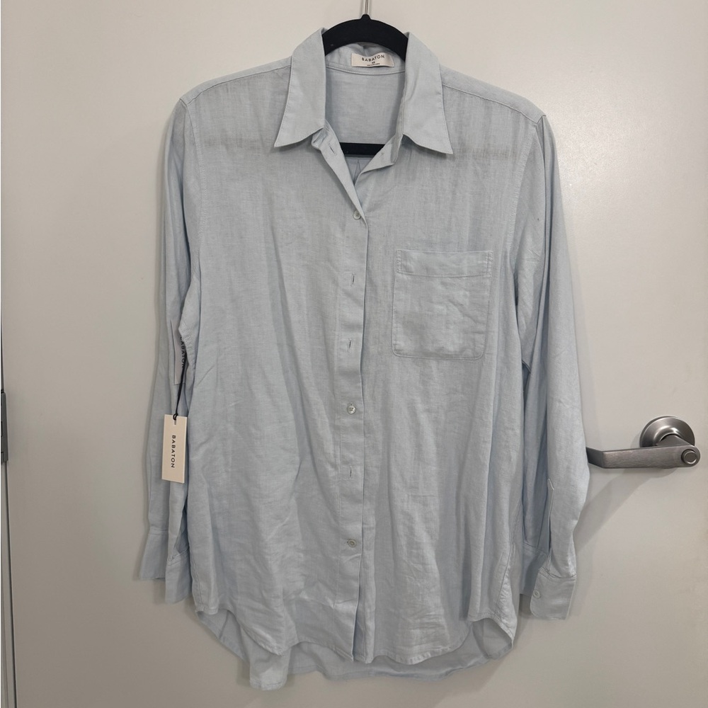 NWY Aritzia Babaton Light Blue Linen Top